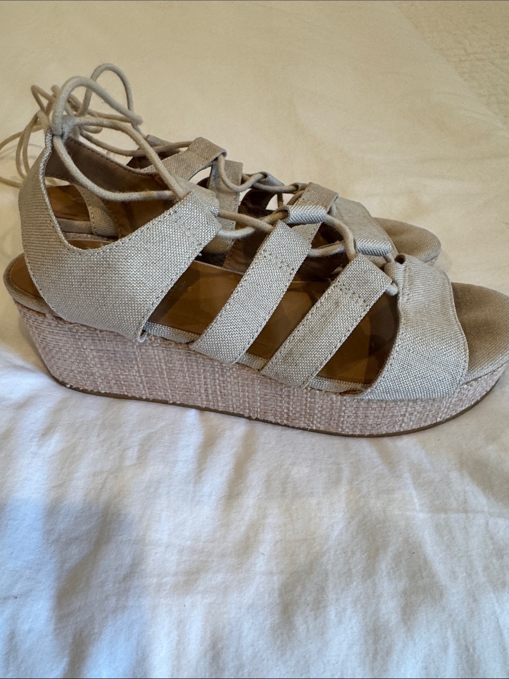 Cliffs by WHITE MOUNTAIN Beige Lace-Up Wedge Sandal